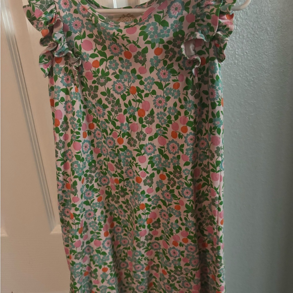 The Beaufort Bonnet Company Pink Green Orange Floral Ruffle Sleeve Dress